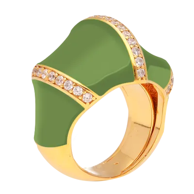 Bambù, anillo de plata 925 con zafiros blancos y esmalte